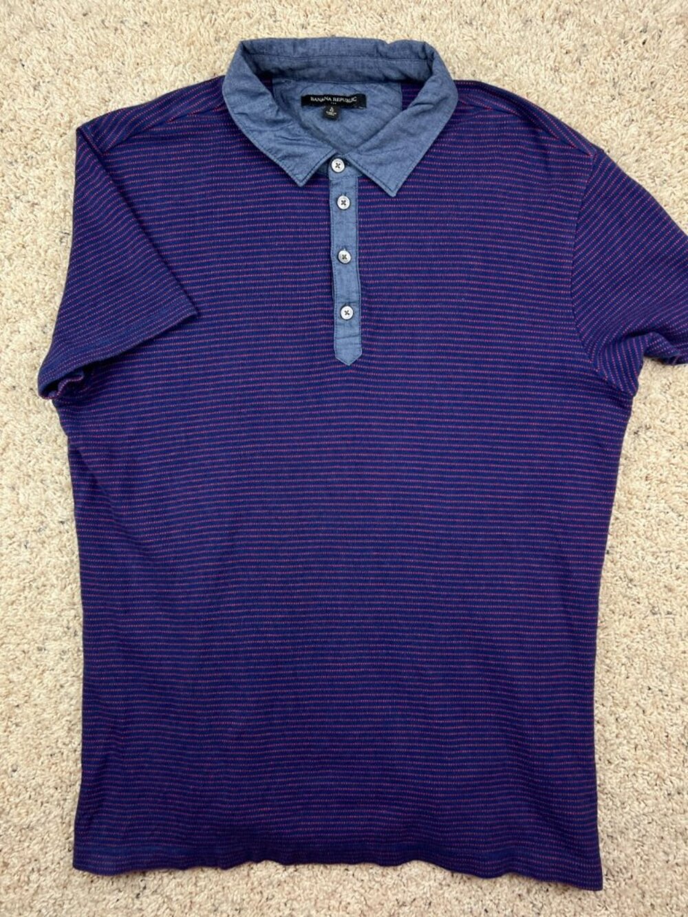 Banana Republic Polo Men Blue Red Geometric Pattern Short Sleeve Shirt L Dotted